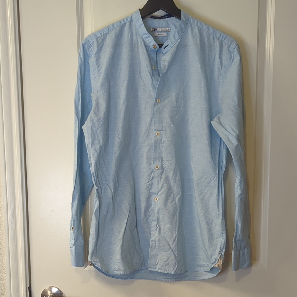 Zara Men's Sky Blue Casual Button Down Shirt